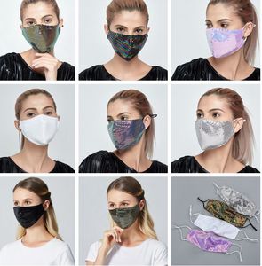 Mode-Gesichtsmaske aus Baumwolle mit Pailletten, wiederverwendbar, waschbar, mit Ohrschlaufen, Blush, kann Filterpad verwenden, Pailletten-Glitzer-Gesichtsmasken LJJK2425