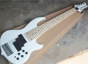 8 sznurków Biały Neck-Thru-Body Mongrel Electric Bass Gitara z dwoma prętem kratownicowym, 24 progami