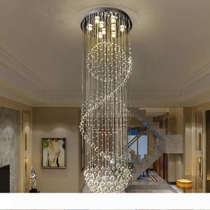 Modern Crystal Chandelier Modern LED Spiral Sphere Rain Drop K9 Ceiling Light Fixture for Staircase Stair Lamp Living Room Hotel Hallway