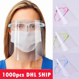 US STOCK, Face Shield With Goggle PET Mask Anti Spitting Isolation Adult Full Protective Masks Facial Protection Visor Plastic Transparent