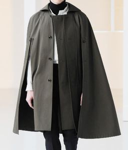 Mens Woolen Cashmere Cape Thicken Shawl Coat Lapel Long Cloak Gothic Long Outwear High Quality Army Black Gray1