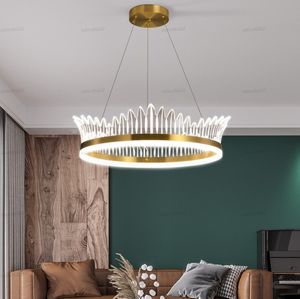 Modern Crown Design Luster Dimmerbar med fjärrkontroll ljuskrona belysning för sovrum vardagsrum Inomhus hänge lampor ljus armaturer