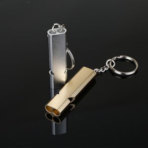 Dubbelrörsfrekvens Nödöverlevnad Whistle Key Ring Outdoor Sport Bergsklättring Keychain Bag Hänger Drop Ship