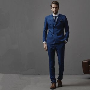 Męskie Garnitury 2 Sztuk Blazer Z Spodnie Wedding Groom Groomsman Dress Blue Dwuosobowy Biznesowy Formalny Męski garnitur