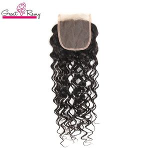 Half Price Brazilian Hair Top Lace Closure Human Virgin Hair Water Wave Free Part Big Curly Remy Hair Closure Bleached Knot Natural Black Greatremy