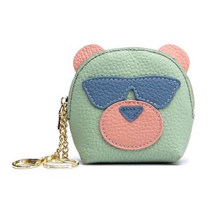 Fashion designer lovely cute sunglasses pig animal cartoon genuine leather mini coin purse key bag zipper clutch wallet for women