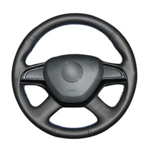Custom Made Anti Slip Black Leather Car Steering Wheel Cover for Skoda Octavia Fabia Rapid
