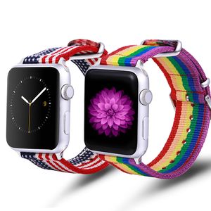 Für AppleWatch Rainbow Nylon Band Band grün USA Flagge ArmyGreen Serie 38/40MM 42/44MM Stoffe Ersatz iWatch SE 6/5/4/3/2/1