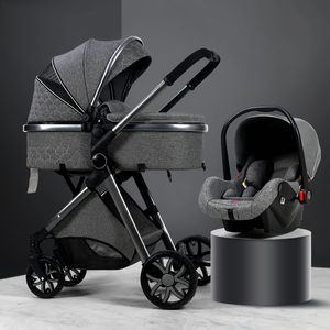 عربات# Baby Stroller 3 in 1 High Landview Pushchair Recling Light Lightable Bassinet Cradel1 Soft Highlend Designer Q240429