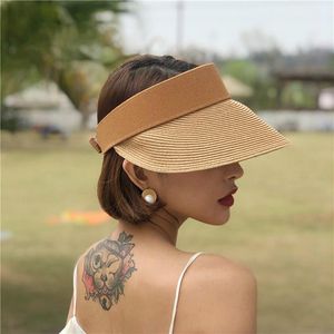 夏の麦わら帽子女性のためのビーチホリデーキャップホットレディース麦わら帽子サンバイザー帽子調節可能な大きな頭でつば広アウトドア