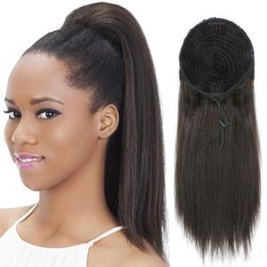 Kinky Straight Ponytail For Women Natural Coarse Yaki Remy Hair 1 Piece Clip In Ponytails Black 100% Human Hair 120g