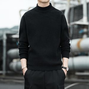 Mężczyźni Bawełna Pół Turtleneck Sweter Jesień Zima Ciepła Miękka Solidna Slim Fit Ubrania Dzianiny Casual Hombre Pullover Pull Homme