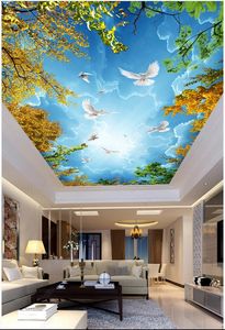 teto foto personalizado mural de parede 3D zênite mural Belíssima atmosfera, ramos lindo, céu azul e nuvens brancas, teto pintura mural da parede
