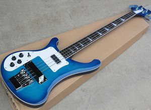 Left Handed 4 Strings Blue Electric Bass Guitar with White Pickguard,Rosewood Fretboard