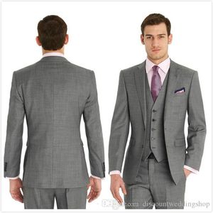 Wysokiej Jakości Light Grey Man Work Business Suit Business Party Groom Tuxedos Mens Prom Dress (kurtka + spodnie + kamizelka + krawat) J355