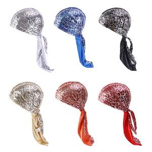 Silky Durag Golden Hot Stamping Cabelo Cabelos Crânio Crânio Pirata Designer Chapéu com Long Tail Skull Caps para Mens Mulheres Hip Hop Estilo