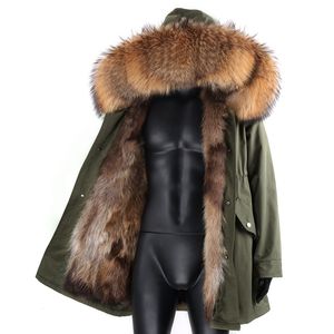 Mäns Ned Parkas Vattentät Lång Jacka Real Fur Coat Män Raccoon Collar Lined High Street Winter Man Cl