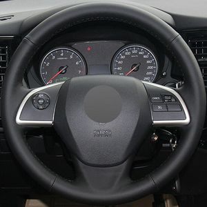 Capa de volante de carro de couro preto para Mitsubishi Outlander Mirage ASX L200