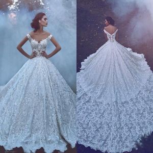 Cathedral Train Abiti pieni Dubai Arabo Lace Off Showless Gorgeous Bridal Wedding Gowns De Mariee