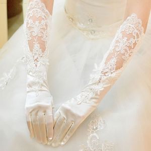 Banchetto da sposa da sposa da sposa lunghe guanti paillettes di ricamo cavo di pizzo floreale Applique Lunghezza a gomiti a gomiti a conto fulgo guanti di raso