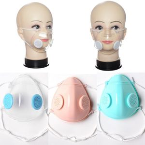 Transparente Gesichtsmaske mit Ventil PP-klare Maske mit doppeltem Atemventil Anti-Staub-waschbare Masken Deaf Mute Designer-Masken LJJO8222