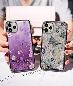 Ciecz Quicksand Bling Case Glitter Diamond Flowers Butterfly Telefon Pokrywa dla iPhone 11 Pro Max 7 8 Plus X XR XS SE2