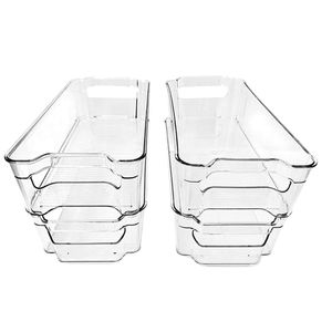 4 Pack Large Clear Plastic Refrigerator Organizer Bins with Handle,for Kitchen Pantry