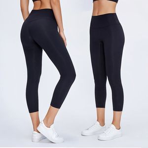 L2047 Leggings femininas para ioga Nake Feeling Capri Calças cintura alta Sem linha T Calças esportivas justas elásticas de cor sólida