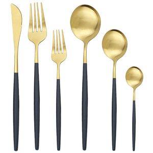 1 / 2 Set Gold Dinnerware Set Knife Fork Spoon Flatware 304 Stainless Steel Tableware Silverware Matte Kitchen Cutlery