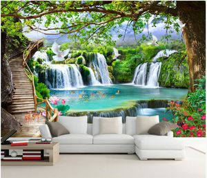 Custom photo wallpapers for walls 3d murals Simple rural landscape green big tree forest waterfall landscape tooling background wall papers