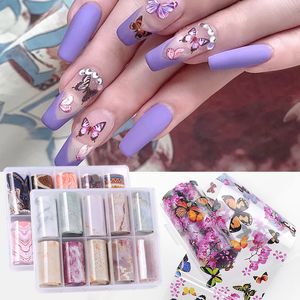 3D Colorful Butterfly Nail Foils Stickers Set Gradient Marble Series Transfer Stickers Aluminum Mesh Foil Paper Nail Accessories