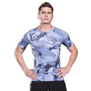 Men's tight-fitting short-sleeved sports fitness running training camouflage uniforms dry stretch compression body sculpting T-shirt cl
