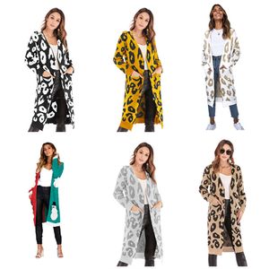 2020 Jul Cardigan Tröja Leopard Print Höst Vinterficka Tröja Långärmad Varm Lösa Tröjor Kvinnor Casual Outwear Coat Ins