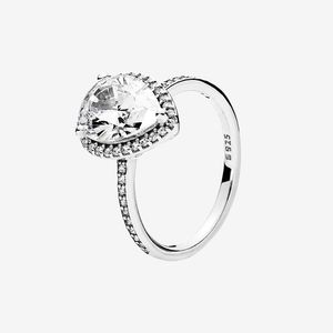 Anello nuziale con grande diamante CZ Gioielli da fidanzamento per ragazze da donna con cofanetto originale per anello Pandora in argento sterling scintillante a goccia