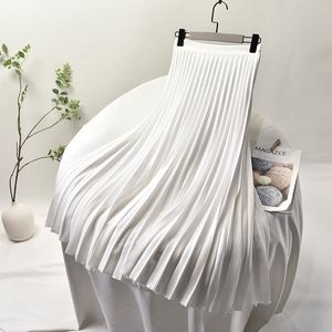 Saias 2021 Outono Chegada Cintura alta Longa A-Linha Branco Saia Plissada Elegante Breif Maxi Womens Preto