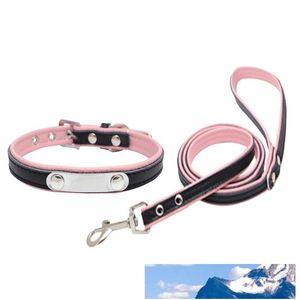 Husdjur cowhide collar leashs set hund krage hund koppel populära husdjur leveranser yta färg cowhide rosa pu innerfoder med ID-taggar DHL