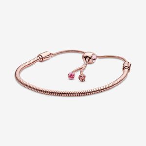 Braccialetto a catena a forma di serpente regolabile in argento sterling 100% 925 con collegamento a fiori di pesco rosa per gioielli di fidanzamento di nozze di lusso da donna