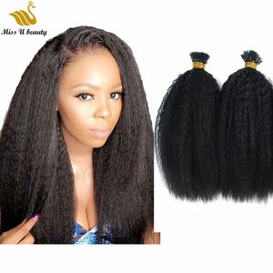 Kabarık Afro İnsan Saç Uzantıları Kinky Düz Ön Yapılmış I İpucu Hairbundles 100g