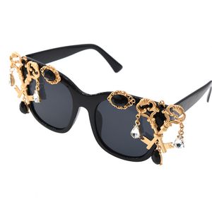 Partido rodada strass óculos de sol do metal Key Mulheres Marca Designer verão elegante Cristal Ladies Sunglass para o verão