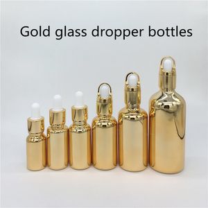 10 ml, 15 ml, 20 ml, 30 ml, 50 ml, 100 ml Goldglasflasche mit Tropfflasche für ätherische Öle, leere Parfümflaschen