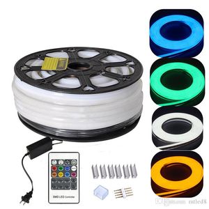 220V 110V Flex LED Neon Rope Luz RGB 25m 50m 100m ao ar livre Indoor para Decor Valentine Branca Festa natalícia azul amarelo por DHL