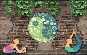 carta da parati fotografica su misura per le pareti 3d murale in stile moderno muro di mattoni foglia verde yoga modellare utensili murale sfondo carte da parati decorazioni per la casa