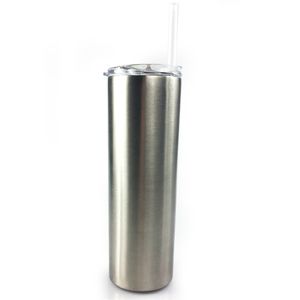 20oz Skinny Tumblers Silver Color Stainless Steel Cup Double Insulated Water Bottle Slim Vacuum Flask Coffee Mugs with Straw A11