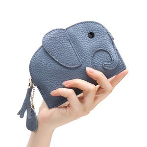 Fashion designer lovely cute little elephant animal genuine leather mini coin purse key bag zipper clutch wallet for women