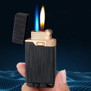 Isqueiro a gás de metal à prova de vento Butano recarregável Flint Torch isqueiro duas chamas isqueiros acessórios para fumar gadgets para homens por atacado