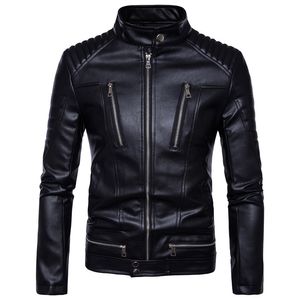 Mens bomber jackor mode män faux läder kappa dragkedja överrock motor jacka motorcykel cykel punk man varumärke toppfolthing