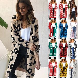 2020 Weihnachten Strickjacke Pullover Leopardenmuster Herbst Winter Taschenpullover Langarm Warm Lose Pullover Frauen Casual Outwear Mantel Best