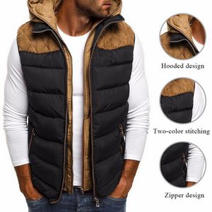 2020 Winter Coat Vest Men Warm Sleeveless Jacket Casual Waistcoat Cotton Vest Hooded Coat Down Jacket Man Patchwork Zipper