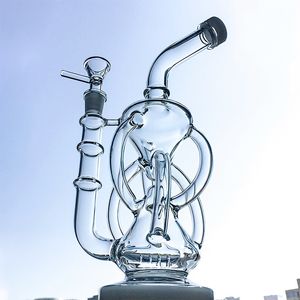 11inch Unique Clear Glass Bong Inline Perc Oil DAB Rigram Recycler Vattenrör Hookahs 14mm Kvinna Joint med skålrör