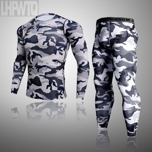 2020 hot Mens Sport Running Set Compression T-Shirt + Pantaloni Biancheria intima termica attillata Rashguard Abbigliamento mimetico Tute da palestra